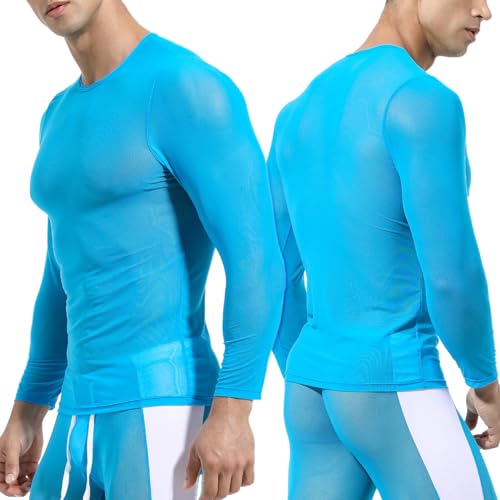 Panegy Herren Transparent Muskelshirts Durchsichtige Netzhemd Sport Fitness Sexy Unterhemd Größe S-Hellblau von Panegy