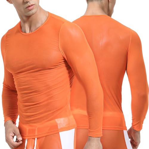 Panegy Herren Transparent Muskelshirts Durchsichtige Netzhemd Sport Fitness Sexy Unterhemd Größe XL-Orange von Panegy