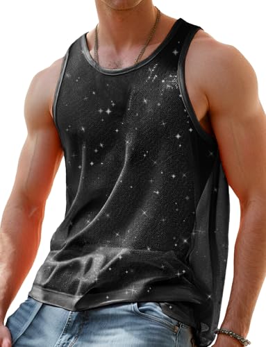 Panegy Herren Transparent Tank Top Durchsichtig Unterhemd Mesh Muskelshirts Ärmellos T-Shirt Party Clubwear Schwarz M von Panegy