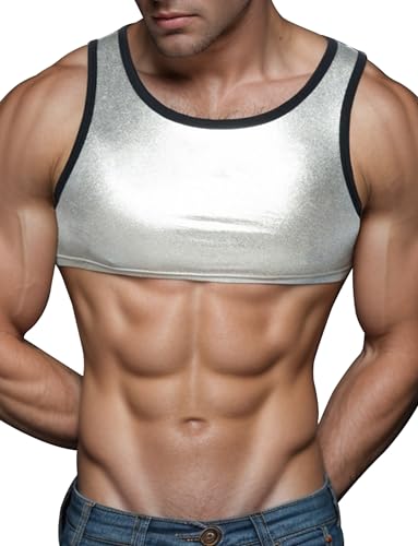Panegy Herren Transparent Unterhemd Fischnetz Tanktop Ärmellos Muskel Shirts Mesh Slim Fit Unterwäsche Größe M-C-Silber von Panegy