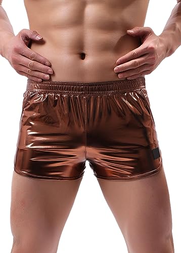 Panegy Holografische Hotpants für Herren, glänzend, metallisch, Badehose, Boxershorts, Badehose, Shorts, Bikini, Badeanzug, Bühne, Clubwear, Unterhose, Braun von Panegy