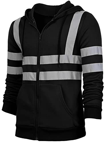 Panegy Jungen Arbeitsjacke Reflektierend Warnschutz Jacke Sicherheitsjacke Kapuzenpullover Größe L - Schwarz von Panegy