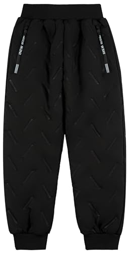 Panegy Jungen Mädchen Winter Warme Fleece Hose Dicke Thermische Wärme Heiße Outdoor Winddicht Daunen Jogginghose Camping Isolierte Hose Elastische Taille Sweathose Schwarz von Panegy