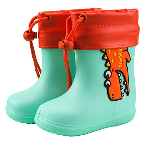 Panegy Kinder Gummistiefel EVA Rutschfest Regenschuhe Wasserdichte Regenstiefel mit Kordelzug 23 Größe Grün von Panegy