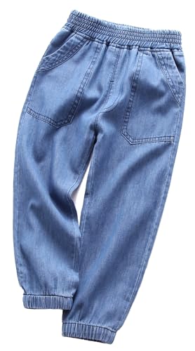 Panegy Kinder Jeans Hosen Jungen Mädchen Elastische Taille Baumwollhose Weiche Stretch Denim Hosen Sommer Mode Jugend Schule Casual Hosen Dunkelblau 5-6 Jahre von Panegy