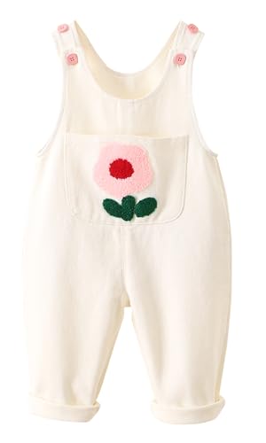 Panegy Kleinkind Baby Denim Hose Overall Herbst Winter Cord Hosenträger Hose Niedlich Jean Workwear Overall mit Taschen Lätzchen Latzhose Strampler Weiß Floral 3-4 Jahre von Panegy