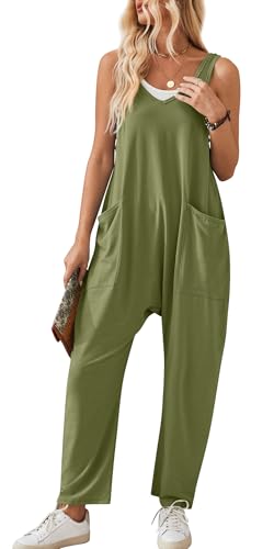 Panegy Lässige Damen Cord Strick Jumpsuit Solid Ärmellos Latzhose mit Taschen Latzhose Romper Weites Bein Riemchenhose Hose Grün XL von Panegy