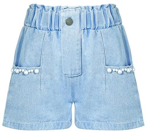 Panegy Mädchen Shorts Sommer Mid Waisted Jeans Short Casual Stretch Wide Leg Denim Shorts Elastic Waistband Short Trousers 12-13 Jahre von Panegy