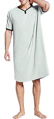 Panegy Nachthemd Herren Kurzarm Schlafanzug Nachtwäsche Knielang Pyjama Männer Sommer Baumwolle Schlafkleid von Panegy