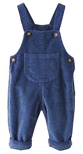 Panegy Neugeborener Overall Baby Junge Kleinkind Weicher Cord Hosenträger Kinder Overall Lose Retro Strap Jumpsuit Bottom Outfit Solide Latzhose Baumwolle Latzhose mit Tasche Blau 9-12 Monate von Panegy