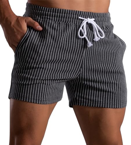 Panegy Running Shorts Kurze Joggingshose Baumwolle Sweatshorts für Gym oder Freizeit Atmungsaktiv Gestreift Dunkelgrau Größe L von Panegy