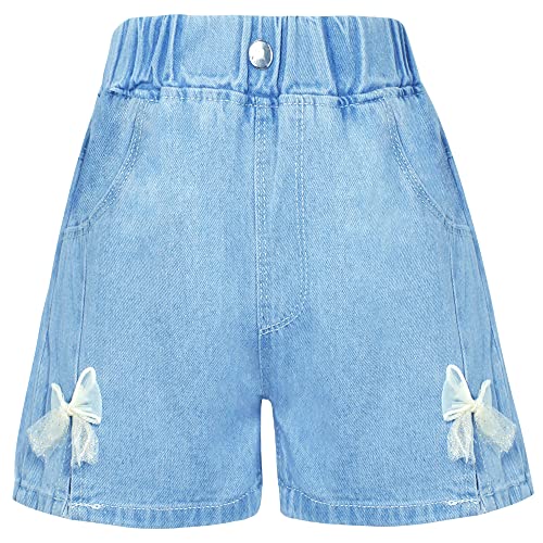 Panegy Shorts für Teenager Mädchen Stretch-Denim-Shorts Elastischer Bund Jeans Kurz Weite Kurze Hose Mid Waisted Jeans Kurz 10-12 Jahre von Panegy