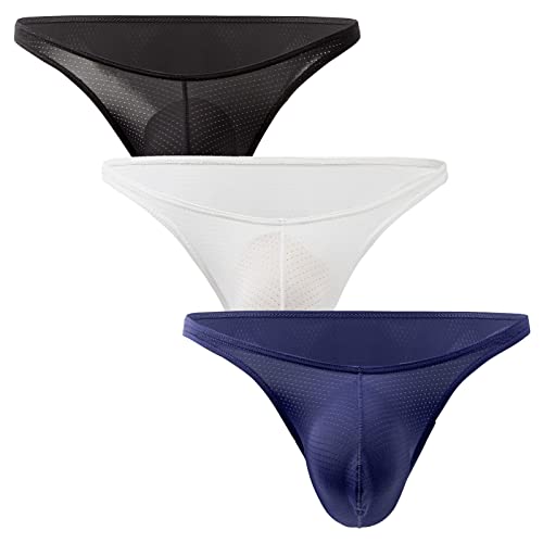 Panegy Slips Herren Basic Atmungsaktiv Unterhosen Niedrigen Taillen Strings Sommer Luftig Unterwäsche 3 Stück-A-Größe XXL von Panegy