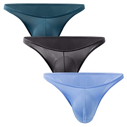 Panegy Slips Herren Basic Atmungsaktiv Unterhosen Niedrigen Taillen Strings Sommer Luftig Unterwäsche 3 Stück-C-Größe XXL von Panegy