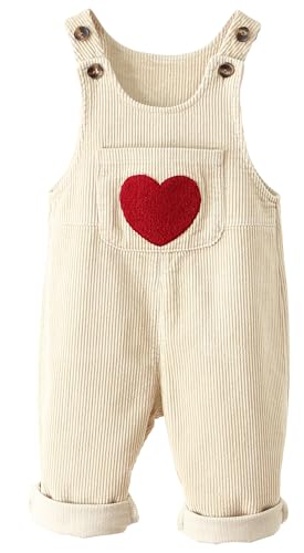 Panegy Unisex Baby Cord Latzhose Overall Kleinkind Jungen Mädchen Hüfthose Gestreift Verstellbares Lätzchen Strampler Outfit Frühling Herbst Beige-Liebe Stickerei 12-18 Monate von Panegy