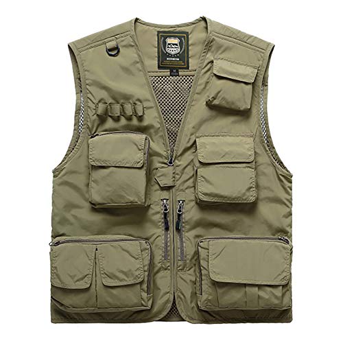 Panegy wasserdichte Funktionsweste Herren Outdoor Weste Camping Vest Multi-Taschened Jacke Safari Militär Taktisch Wandern Khaki - EU Größe XXL von Panegy