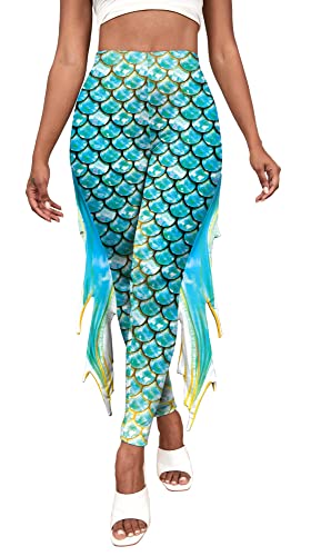 Party King Womens Plus Meerjungfrau Kostüm Fischskala Strumpfhosen in voller Länge hohe Taille Mermaid Leggings Halloween Workout Yoga Print Leggings von Panegy