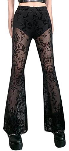 Schlaghosen für Frauen Hohe Taille Boho Weites Bein Hippie Palazzo Hosen Yoga Leggings Boot Cut Jeans Spitze Schlaghosen Pailletten Jeans Schwarz L von Panegy