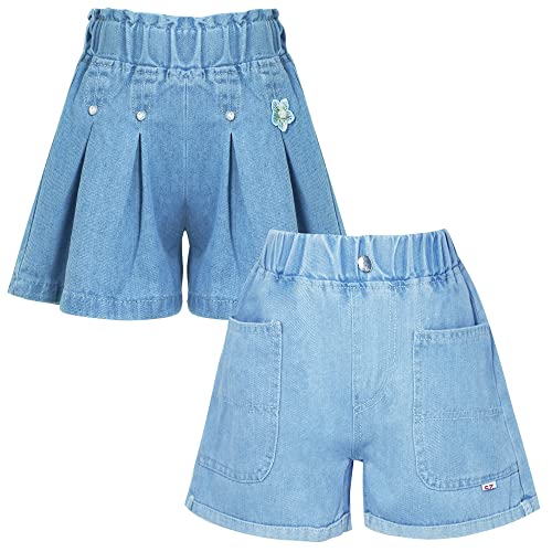 Shorts für Mädchen Sommer Mid Waisted Jeans Short Plissee Denim Skirt Shorts Casual Stretch Wide Leg Denim Shorts Pack of 2 10-12 Years von Panegy