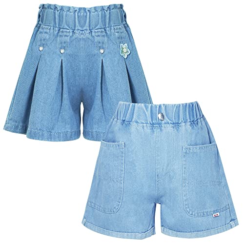 Shorts für Teenie-Mädchen Plissee-Denim-Rock-Shorts Sommer Weite Kurze Hosen Lässige Jeans-Shorts mit elastischem Bund 2er-Pack 8-9 Jahre von Panegy