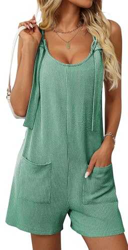 Sommer Jumpsuits für Frauen Damen Casual Loose Baggy Playsuits Wide Leg Shorts Overalls Rompers with Pockets Stretchy One Piece Playsuit Grün L von Panegy