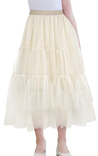 Tutu Röcke für Mädchen Puffy Fairy Kleid hohe elastische Taille Geschichteten Tüll Ballettrock für Tanz Weihnachten A Line Rock Daily Life Apricot 9-10 Jahre von Panegy