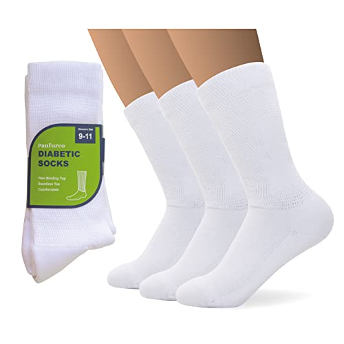 Panfurco Große Diabetikersocken für Frauen mit lockerem, nicht bindendem Oberteil, beruhigen Socken bei Neuropathie-Schmerzen, 3 Paar weiß, Weiß von Panfurco