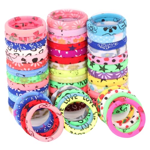 100 Haargummis Mädchen, Bunte Zopfgummis Mädchen, Farbige Scrunchies, Weiche Haargummis für Dickes, Lockiges, Glattes Haar, 4.3 cm Durchmesser, Zufällige Muster und Farben von PangWuu
