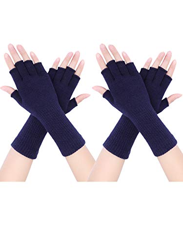 2 Paar Unisex Fingerlose Handschuhe Half Finger Dehnbar Strick Verlängern Handgelenk Winter Warme (Marineblau) von Pangda