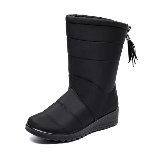 Pangolin Damen Hohe Schneestiefel, Wasserdichte Schneefeste Warme Schuhe mit Dickem Fleecefutter Winterwandern Im Freien Stiefeletten Schwarz 44 EU von Pangolin