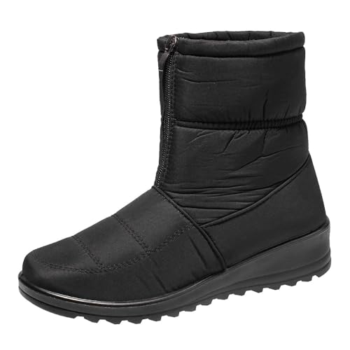 Pangolin Damen Schneestiefeletten Memory-Schaum Front Reißverschluss Auf Nylon Wasserdichte Dicke Kunstpelz Gefütterte Winterregen Schneestiefel Schwarz 37 EU von Pangolin