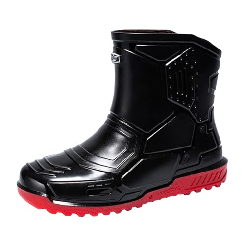 Pangolin Herren Mode Mid Calf Chelsea-Stiefel Regenstiefel Rutschfest Dauerhaft Wasserdicht Draußen Arbeit Gummistiefel Schwarz-Rot 45 EU Pangolin Herren Mode Mid Calf Chelsea-Stiefel Regenstiefel Rutschfest Dauerhaft Wasserdicht Draußen Arbeit Gummistiefel Schwarz-Rot 45 EU von Pangolin