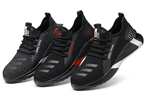 Pangolin Unisex-Sicherheitsschuhe Mit Stahlkappen, Atmungsaktive Leichte Slip-on-Laufschuhe Aus Mesh Schwarz 43 EU von Pangolin