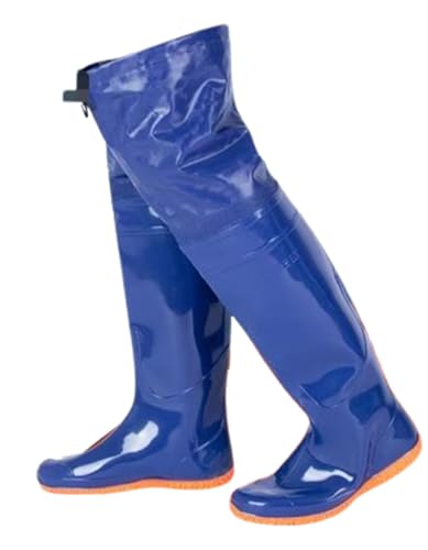 Pangolin Wasserdichte Unisex Anglerstiefel Oberschenkelhoch, Rain Boots PVC-Wathosen mit Rutschfester Sohle für Angeln, Arbeit und Outdoor Blau 36 von Pangolin