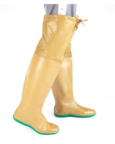 Pangolin Wasserdichte Unisex Anglerstiefel Oberschenkelhoch, Rain Boots PVC-Wathosen mit Rutschfester Sohle für Angeln, Arbeit und Outdoor Gelb 35 von Pangolin