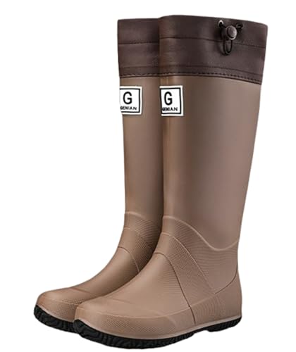 Pangolin Wasserdichte Unisex Regenstiefel mit Warmfutter und Verstellbarem Kordelzug, Rain Boots Rutschfeste Gummistiefel für Damen, Herren & Kinder, Verschiedene Hohen & Farben Braun 41 von Pangolin