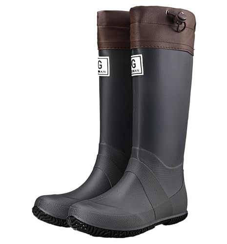 Pangolin Wasserdichte Unisex Regenstiefel mit Warmfutter und Verstellbarem Kordelzug, Rain Boots Rutschfeste Gummistiefel für Damen, Herren & Kinder, Verschiedene Hohen & Farben Grau 41 von Pangolin