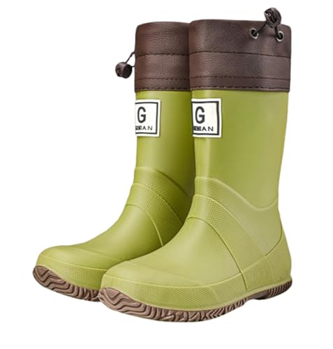 Pangolin Wasserdichte Unisex Regenstiefel mit Warmfutter und Verstellbarem Kordelzug, Rain Boots Rutschfeste Gummistiefel für Damen, Herren & Kinder, Verschiedene Hohen & Farben Grün 33 von Pangolin
