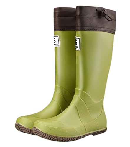 Pangolin Wasserdichte Unisex Regenstiefel mit Warmfutter und Verstellbarem Kordelzug, Rain Boots Rutschfeste Gummistiefel für Damen, Herren & Kinder, Verschiedene Hohen & Farben Grün 42 von Pangolin
