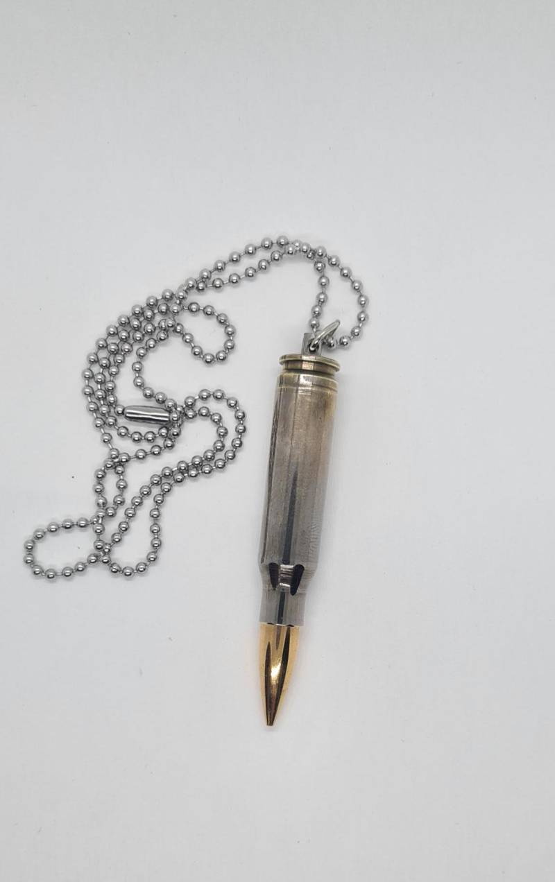 Halskette Patrone, Hülse Schwarz Verchromt Und Kupfermantel 24K Vergoldet, Frei Von Zündmitteln, Explosiv Gefahrstoffen von Pangun