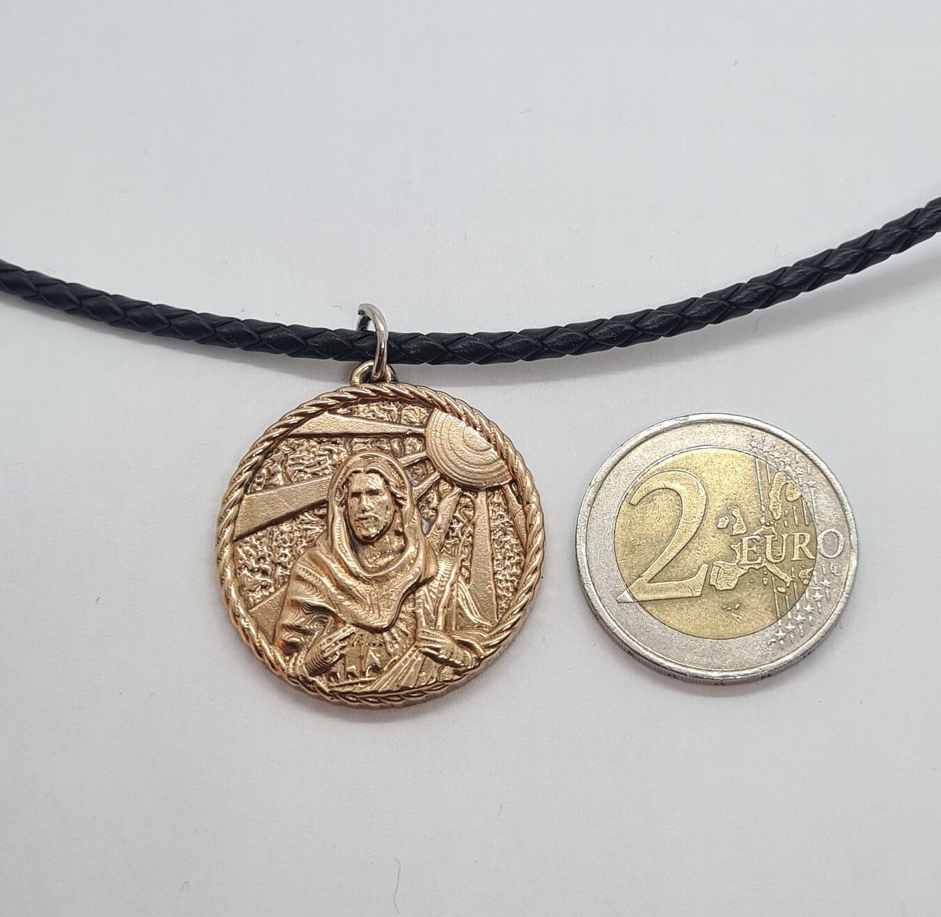 Jesus Christus Medaillon 24 Karat Vergoldet, Leder Halskette . Modeschmuck Handgefertigt, Anhänger Ist Blei - Und Nickelfrei von Pangun