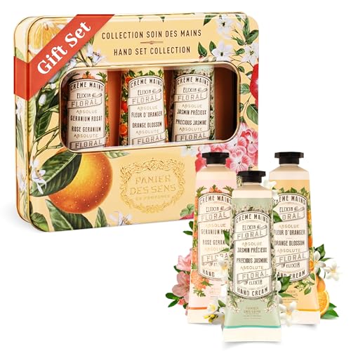 Panier des Sens - Geschenk für Frauen - Trio aus natürlicher Handcreme 3x30ml Orangenblüte, Jasmin, Geranie - Geschenkideen für Frauen - Geschenkset mit 96% natürlichen Inhaltsstoffen – Hand Cream von Panier des Sens