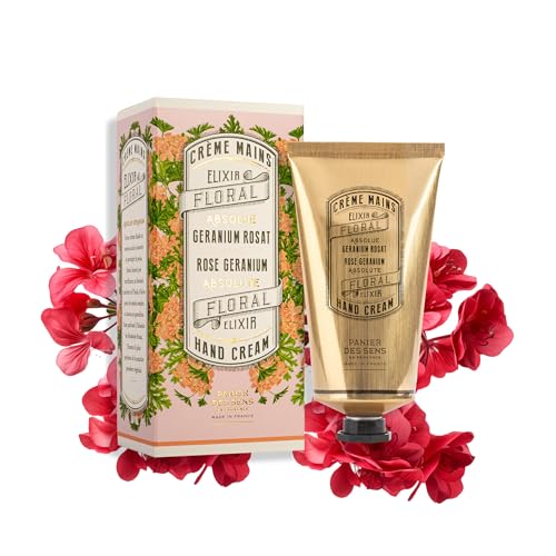Panier des Sens Rosengeranien Handcreme für sehr trockene Hände 75ml - Hand Cream mit Mandel- und Olivenöl für intensive Pflege - 97% natürliche Inhaltsstoffe - hergestelt in Frankreich von Panier des Sens