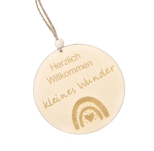 Panimel Willkommensanhänger für Neugeborene aus Holz, Herzlich Willkommen kleines Wunder- ideal zum dekorieren von Geschenken (Regenbogen) von Panimel