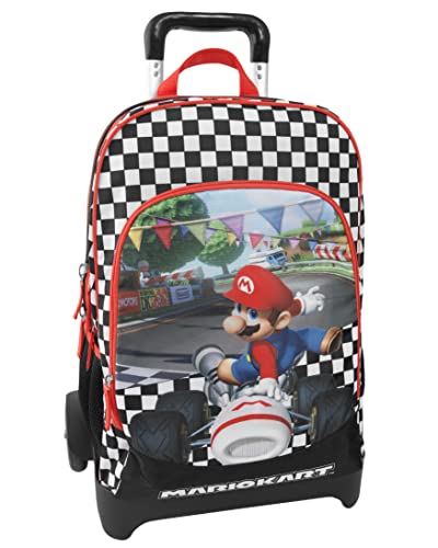 MARIOKART - Abnehmbarer Trolley-Rucksack mit Tragegriff und versenkbaren Schultergurten, Reißverschluss und Fronttasche mit Reißverschluss - Rucksack für Mädchen - Schulrucksack 36 x 23 x 47 cm, rot, von Franco Cosimo Panini