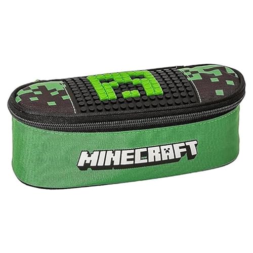 MINECRAFT Federmäppchen für Schule, oval, organisiert, mit Trennwänden und elastischen Schlaufen, Schreibwaren-Etui für Kinder, ideal für mittlere und Grundschule, Schwarz/Grün, Taglia Unica, Casual von Franco Cosimo Panini