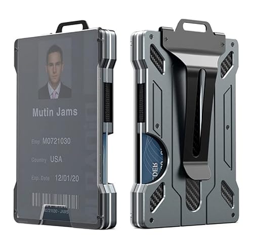 Panlouting RFID Geldbörse, Kartenhalter aus Aluminium mit transparentem Ausweishalter ID-Kartenhalter, Speichern Sie bis zu 15 Karten mit Geldscheinklammer, RFID-Schutz Kreditkartenetui (Grau) von Panlouting