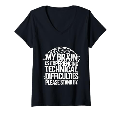 Damen Brain Experiencing Tech Issues Please Stand by - T-Shirt mit V-Ausschnitt von Panne aktivierte Punny Mind