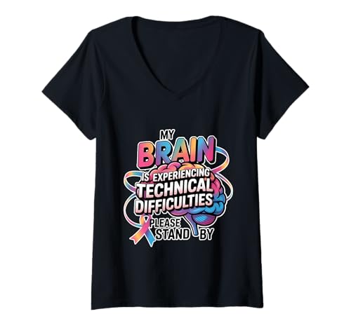 Damen Brain Experiencing Tech Issues Please Stand by - T-Shirt mit V-Ausschnitt Damen Brain Experiencing Tech Issues Please Stand by - T-Shirt mit V-Ausschnitt von Panne aktivierte Punny Mind