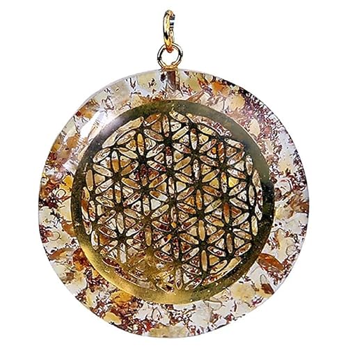 Panotophia 1 Orgon Anhänger Blume des Lebens gebrannter Citrin - 4 cm Orgonit für Körper, Geist und Seele I Orgonenergie für mehr Harmonie I Gesundheit I Heilsteine ! Glücksbringer I Geschenk I von Panotophia